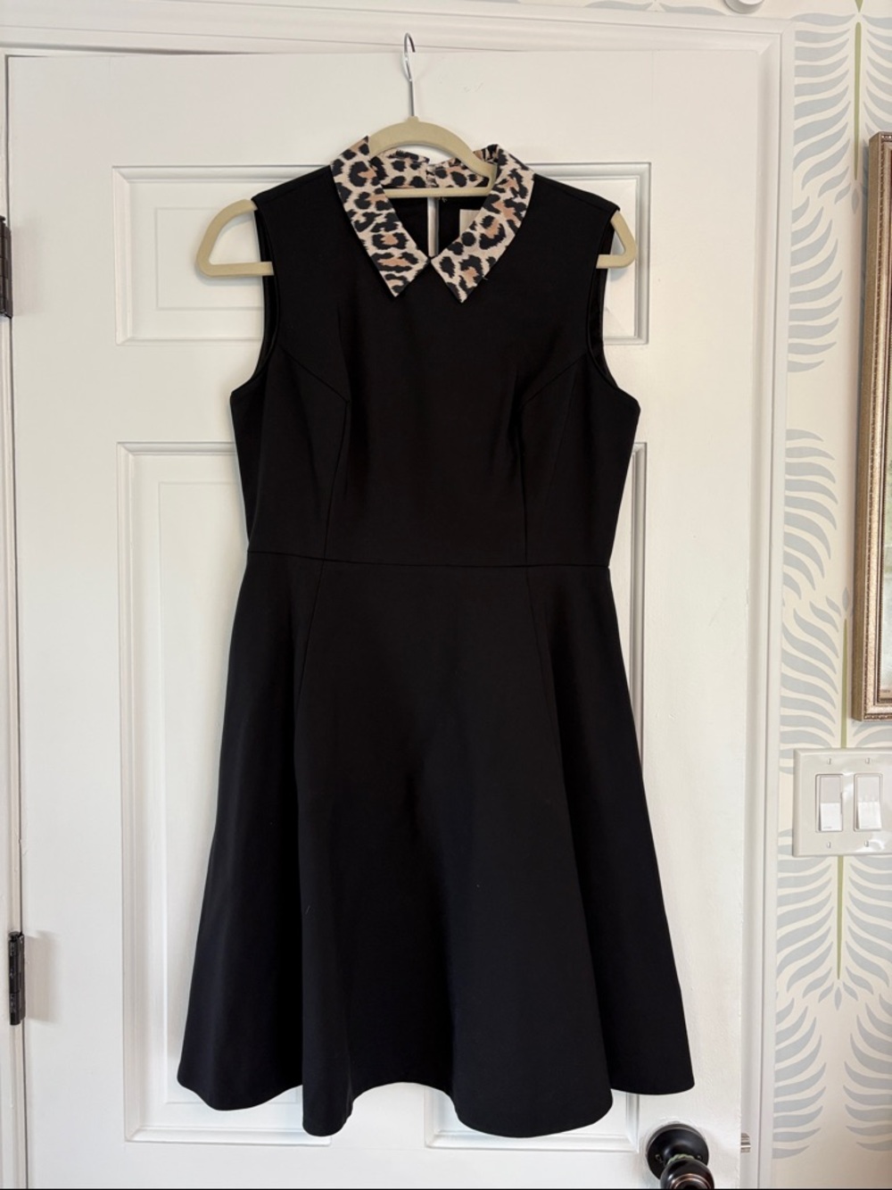 kate spade Black Fit-and-Flare Dress with Leopard Print Collar